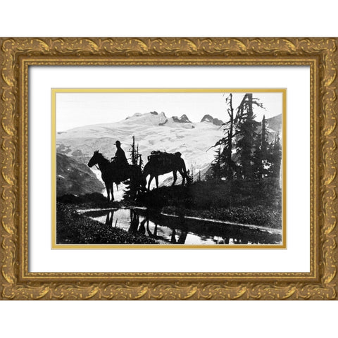 Silhouette of Wilderness Ranger Gold Ornate Wood Framed Art Print with Double Matting by Vintage Photography