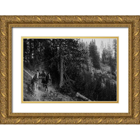 Wagon on Trail from Diamond Lake Gold Ornate Wood Framed Art Print with Double Matting by Vintage Photography