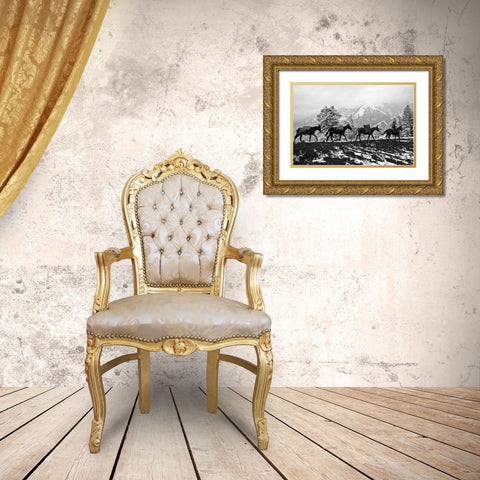 Winter Mule Packing Gold Ornate Wood Framed Art Print with Double Matting by Vintage Photography