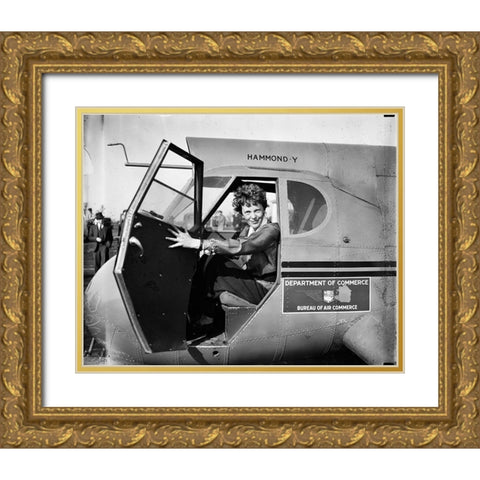 Amelia Earhart 1936 Gold Ornate Wood Framed Art Print with Double Matting by Vintage Photography