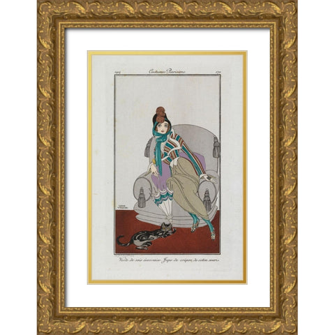 Fashion Drawing Jacket and skirt Gold Ornate Wood Framed Art Print with Double Matting by Wegener, Gerda