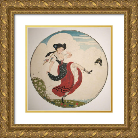The Kick Gold Ornate Wood Framed Art Print with Double Matting by Wegener, Gerda