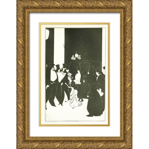 Yellow Book 1894 Vol.3 - Lady Golds Escort Gold Ornate Wood Framed Art Print with Double Matting by Beardsley, Aubrey