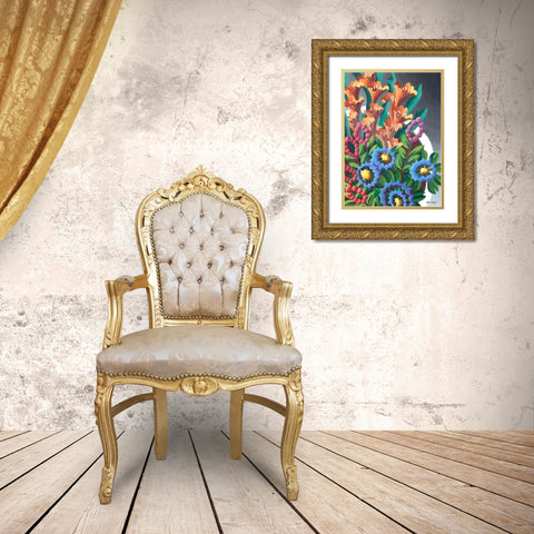 Dream Flowers VII Gold Ornate Wood Framed Art Print with Double Matting by Wang, John Z.