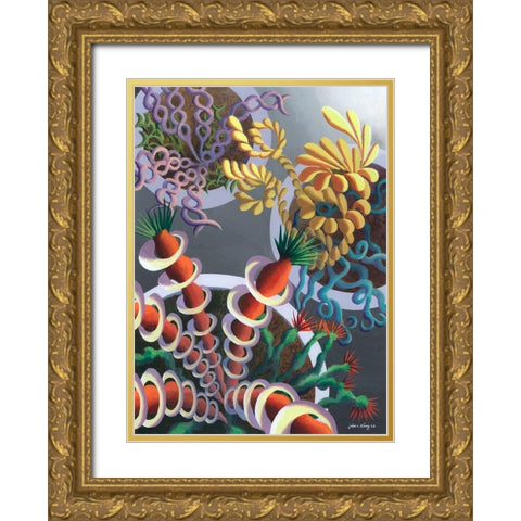 Dream Flowers IX Gold Ornate Wood Framed Art Print with Double Matting by Wang, John Z.