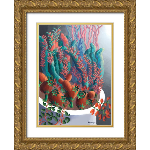 Dream Flowers X Gold Ornate Wood Framed Art Print with Double Matting by Wang, John Z.