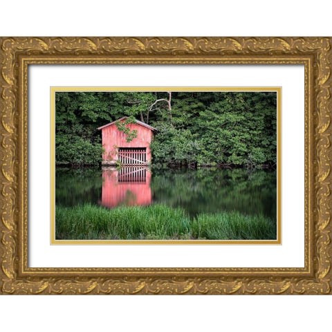 Little Red Boat House-Alabama Gold Ornate Wood Framed Art Print with Double Matting by Alabama Picture Archive