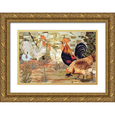 Coqs et poules from Lanimal dans la decoration  Gold Ornate Wood Framed Art Print with Double Matting by Verneuil, Maurice Pillard