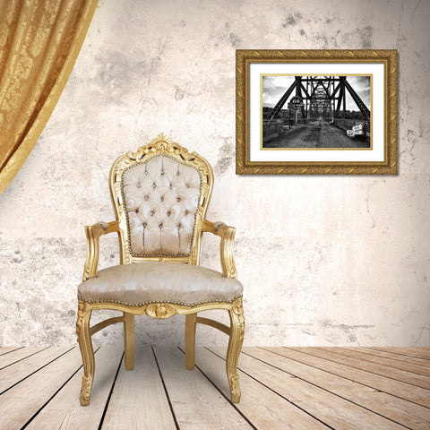 The Old Chain of Rocks Bridge over the Mississippi River Gold Ornate Wood Framed Art Print with Double Matting by Missouri Picture Archive