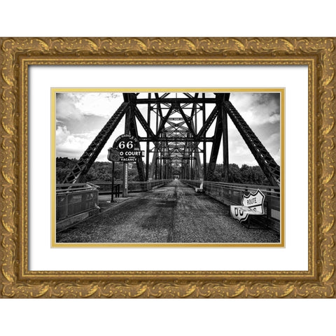 The Old Chain of Rocks Bridge over the Mississippi River Gold Ornate Wood Framed Art Print with Double Matting by Missouri Picture Archive