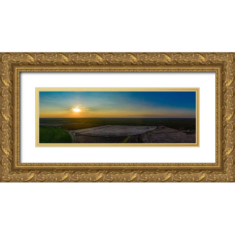 Aerial Panorama of the Ernie Schirmer Farms Cotton Harvest in Batesville-Texas Gold Ornate Wood Framed Art Print with Double Matting by Texas Picture Archive