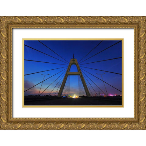 Texas Bridge-night view Gold Ornate Wood Framed Art Print with Double Matting by Texas Picture Archive