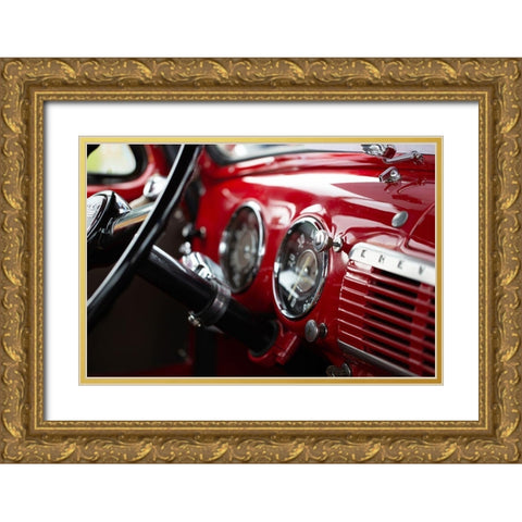 Red Classic Car Interior Gold Ornate Wood Framed Art Print with Double Matting by Vintage Photo Archive