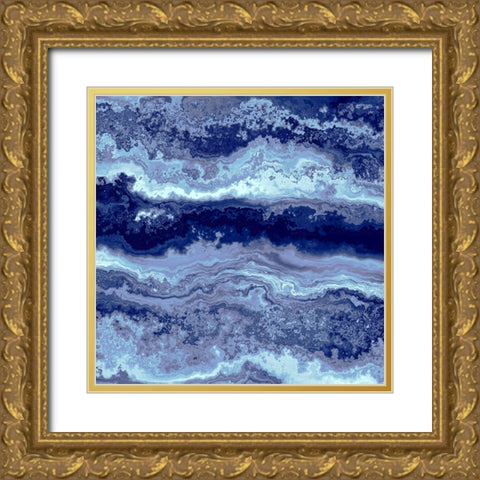 Navy Blue Agate Gold Ornate Wood Framed Art Print with Double Matting by Alpenglow Workshop