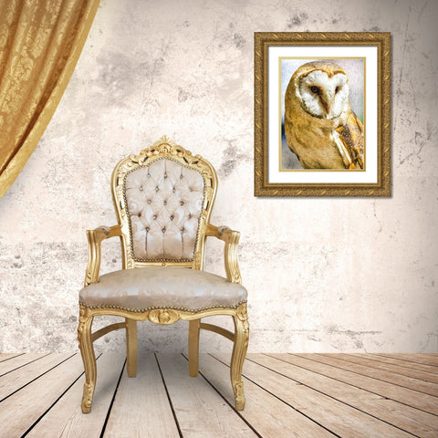 Barn Owl Gold Ornate Wood Framed Art Print with Double Matting by Alpenglow Workshop