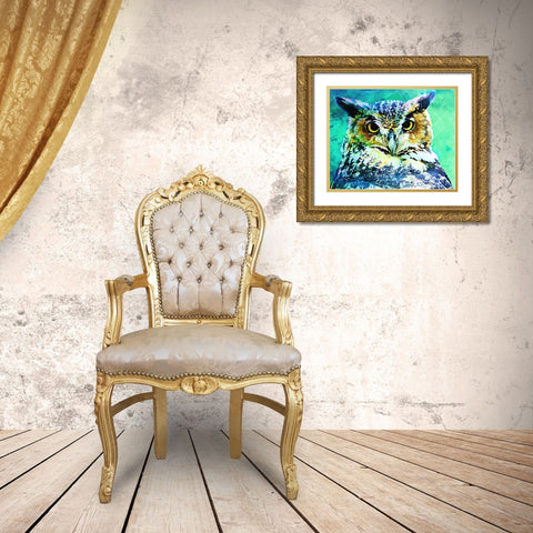 Great Horned Owl Gold Ornate Wood Framed Art Print with Double Matting by Alpenglow Workshop
