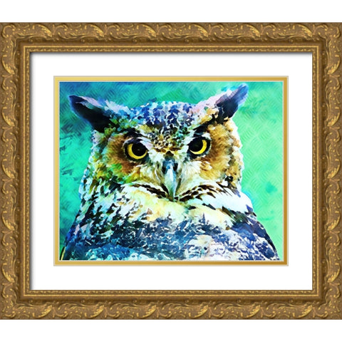 Great Horned Owl Gold Ornate Wood Framed Art Print with Double Matting by Alpenglow Workshop