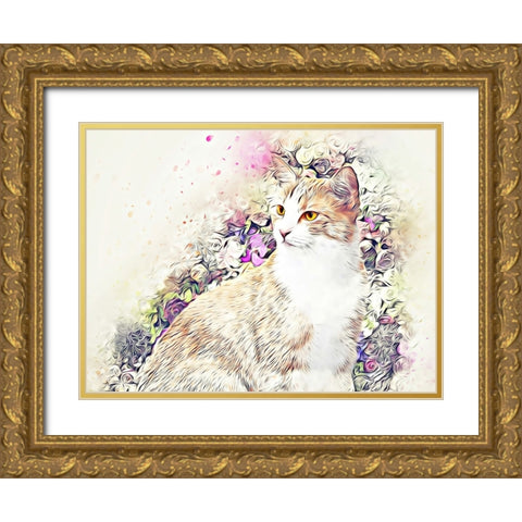 Victorian Cat Gold Ornate Wood Framed Art Print with Double Matting by Alpenglow Workshop