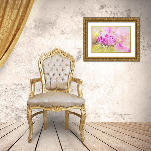 Misty Rose Bouquet Gold Ornate Wood Framed Art Print with Double Matting by Alpenglow Workshop