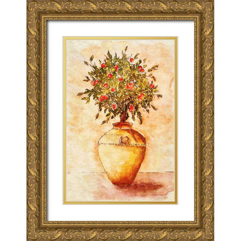 Potted Fruit Tree Gold Ornate Wood Framed Art Print with Double Matting by Alpenglow Workshop