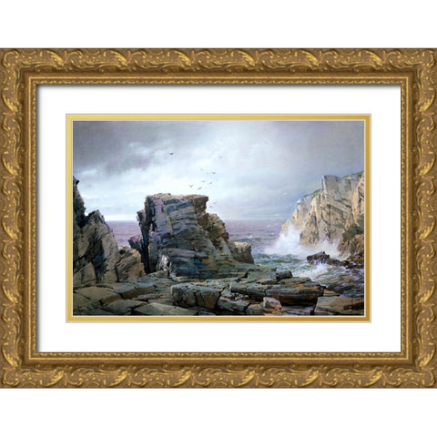 A Rocky Coast Gold Ornate Wood Framed Art Print with Double Matting by Alpenglow Workshop