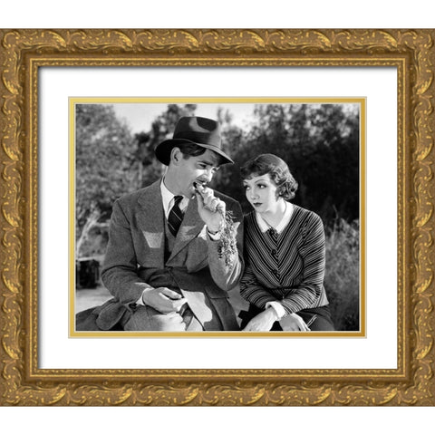Clark Gable, Claudette Colbert, It Happened One Night, 1934 Gold Ornate Wood Framed Art Print with Double Matting by Vintage Hollywood Archive
