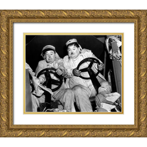Laurel and Hardy Gold Ornate Wood Framed Art Print with Double Matting by Vintage Hollywood Archive