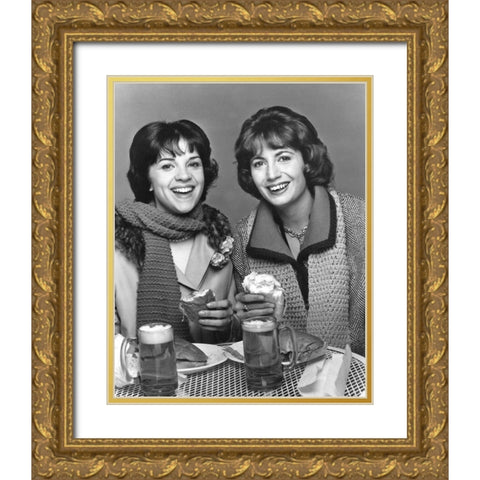 Cindy Williams, Penny Marshall, Laverne and Shirley, 1976 Gold Ornate Wood Framed Art Print with Double Matting by Vintage Hollywood Archive