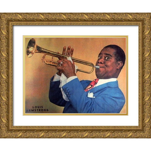 Louis Armstrong Gold Ornate Wood Framed Art Print with Double Matting by Vintage Hollywood Archive