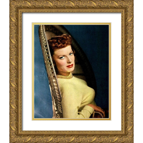Maureen OHara Gold Ornate Wood Framed Art Print with Double Matting by Vintage Hollywood Archive