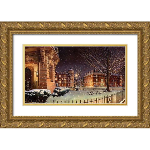 Washington Chronicle New Hampshire Avenue Gold Ornate Wood Framed Art Print with Double Matting by Wang, John Z.