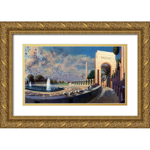 Washington Chronicle WWII Memorial Gold Ornate Wood Framed Art Print with Double Matting by Wang, John Z.