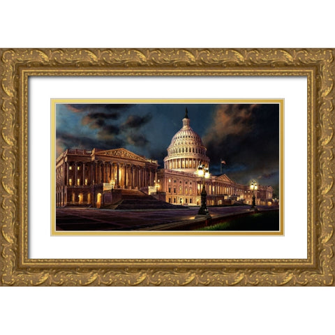 Washington Chronicle Capitol  Gold Ornate Wood Framed Art Print with Double Matting by Wang, John Z.