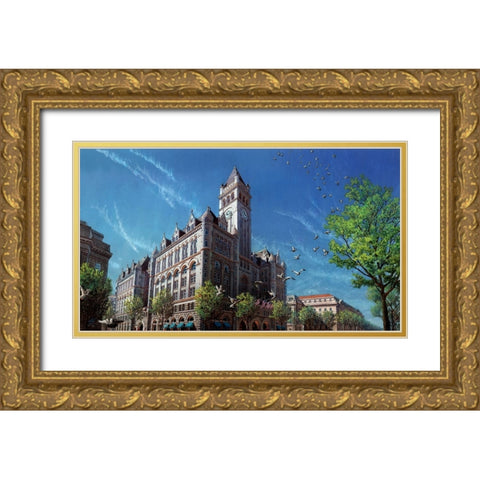 Washington Chronicle Old Post Office Gold Ornate Wood Framed Art Print with Double Matting by Wang, John Z.