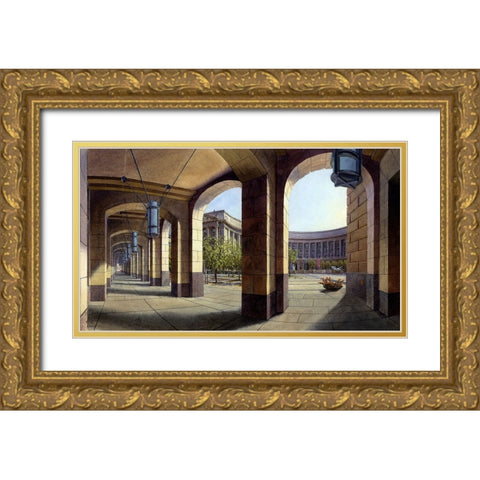 Washington Chronicle Federal Triangle Gold Ornate Wood Framed Art Print with Double Matting by Wang, John Z.