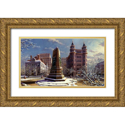 Washington Chronicle Indiana Plaza Gold Ornate Wood Framed Art Print with Double Matting by Wang, John Z.