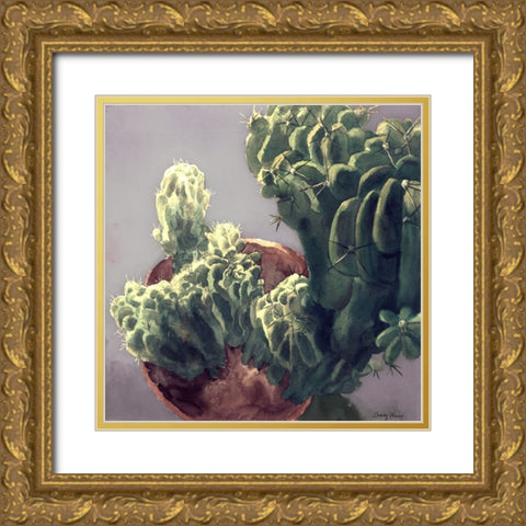Cactus Gold Ornate Wood Framed Art Print with Double Matting by Wang, John Z.