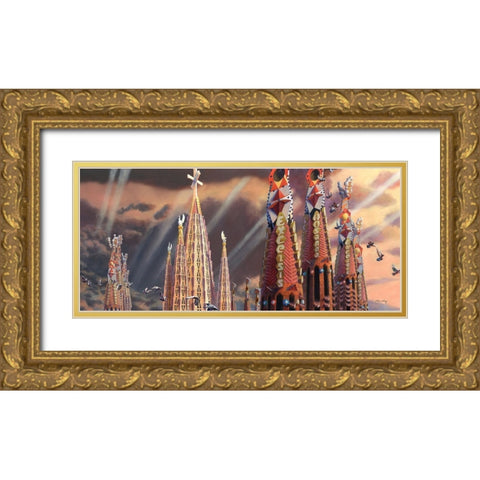 Towers of La Sagrada Familia Gold Ornate Wood Framed Art Print with Double Matting by Wang, John Z.