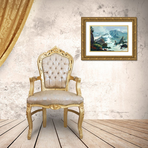 Peaks Gold Ornate Wood Framed Art Print with Double Matting by Wang, John Z.