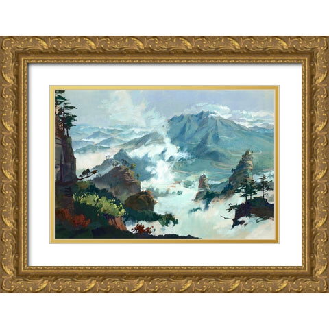 Peaks Gold Ornate Wood Framed Art Print with Double Matting by Wang, John Z.