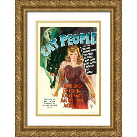 Cat People-1942 Gold Ornate Wood Framed Art Print with Double Matting by Vintage Hollywood Archive