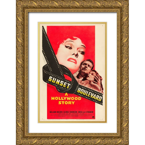 Sunset Boulevard-1950 Gold Ornate Wood Framed Art Print with Double Matting by Vintage Hollywood Archive