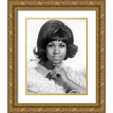 Aretha Franklin-1968 Gold Ornate Wood Framed Art Print with Double Matting by Vintage Music Archive