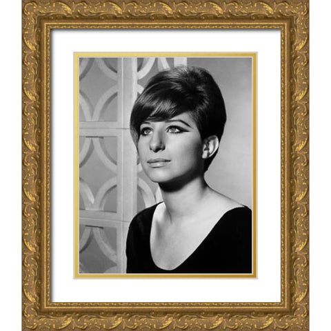 Barbra Streisand-1965 Gold Ornate Wood Framed Art Print with Double Matting by Vintage Music Archive