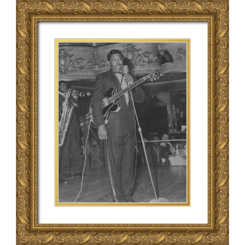 BB King Gold Ornate Wood Framed Art Print with Double Matting by Vintage Music Archive