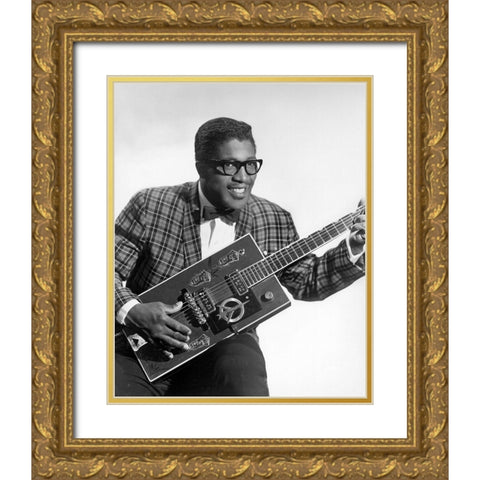 Bo Diddley-1957 Gold Ornate Wood Framed Art Print with Double Matting by Vintage Music Archive