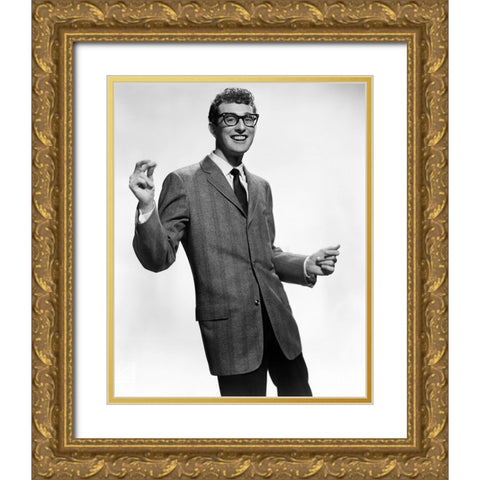 Buddy Holly Gold Ornate Wood Framed Art Print with Double Matting by Vintage Music Archive