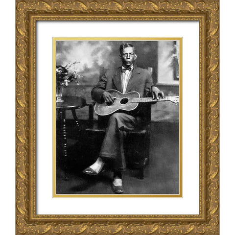Charley Patton-1929 Gold Ornate Wood Framed Art Print with Double Matting by Vintage Music Archive