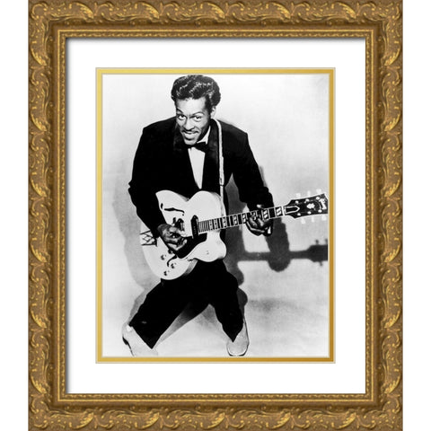 Chuck Berry-1957 Gold Ornate Wood Framed Art Print with Double Matting by Vintage Music Archive