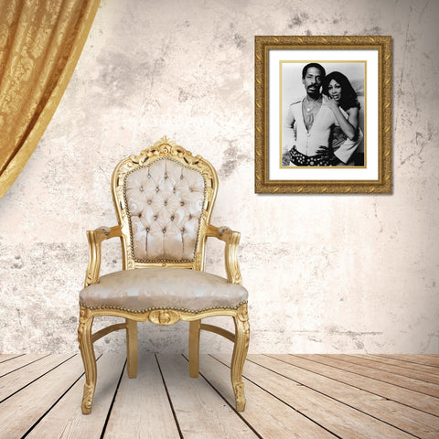 Ike And Tina Turner-1974 Gold Ornate Wood Framed Art Print with Double Matting by Vintage Music Archive